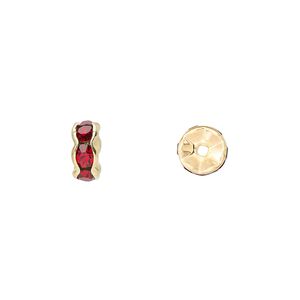 Bead, glass rhinestone and gold-finished brass, garnet red, 7x3.5mm rondelle. Sold per pkg of 10.