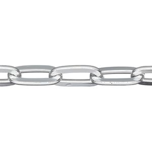 Chain, anodized aluminum, silver, 7.7mm paperclip. Sold per pkg of 5 feet.