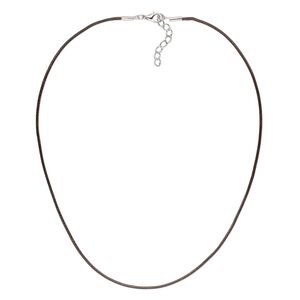 Necklace cord, waxed cotton cord with imitation rhodium-finished steel and "pewter" (zinc-based alloy), brown, 1.5mm round, 18 inches with 1-1/2 inch extender chain and lobster claw clasp. Sold per pkg of 4.