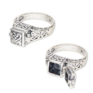 Ring, sterling silver, 11x10mm prayer box, size 6. Sold individually.