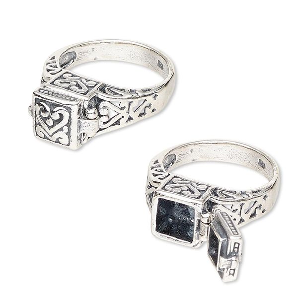 Ring, sterling silver, 11x10mm prayer box, size 6. Sold individually. image number 0