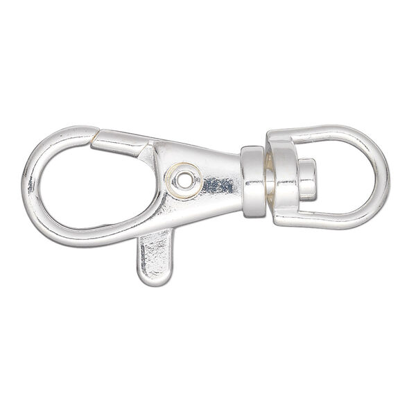 Clasp, lobster claw, silver-plated "pewter" (zinc-based alloy), 31x13mm with swivel. Sold per pkg of 6. image number 0
