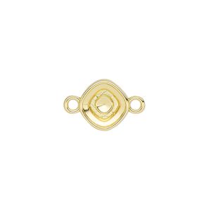 Link, Almost Instant Jewelry®, gold-finished "pewter" (zinc-based alloy), 10.5mm diamond with 8mm faceted cushion setting. Sold per pkg of 2.