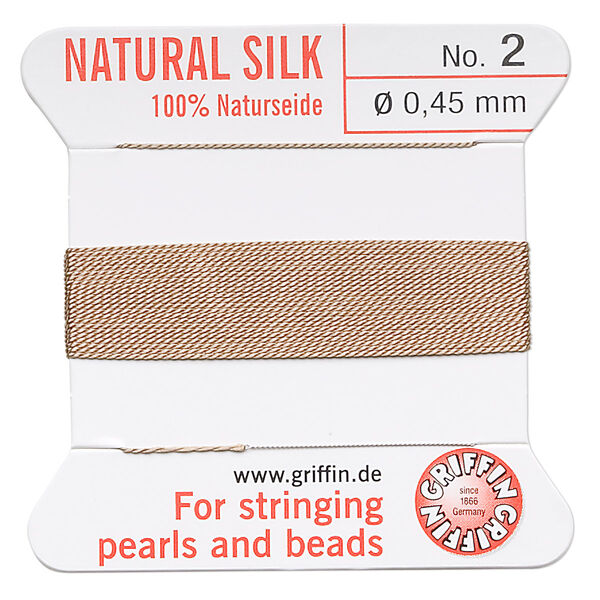 Thread, Griffin, silk, beige, size #2. Sold per 2-meter card (approximately 78 inches). image number 0