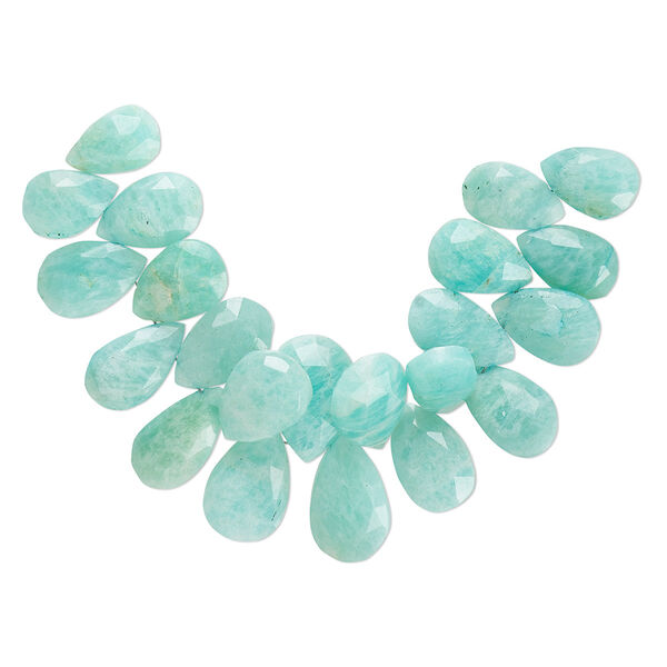 Bead, amazonite (natural), 12x9mm-15x11mm graduated hand-cut faceted puffed teardrop, B+ grade, Mohs hardness 6 to 6-1/2, Sold per 4-inch strand, approximately 20 beads. image number 0