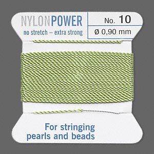 Thread, Griffin, nylon, jade green, size #10. Sold per 2-meter card (approximately 78 inches).