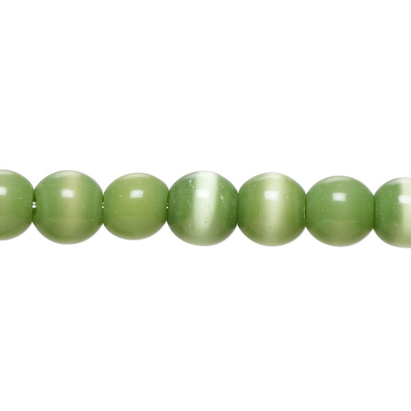 Bead, cat's eye glass (fiber optic glass), moss green, 6-8mm irregular round. Sold per 14-inch strand, approximately 50 beads. image number 0