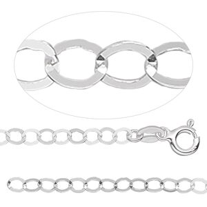 Chain 1pkg1 sterling silver cable, 3.7mm flat round / springring clasp, bright 16 inch
