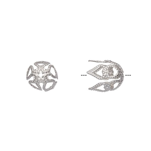 Bead cap, stainless steel, 10x9mm round filigree, fits 8-10mm bead. Sold per pkg of 20. image number 0