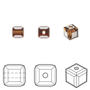 Bead 1pkg144 smoked topaz, Swarovski® ReCreated™, 6mm faceted cube 5601
