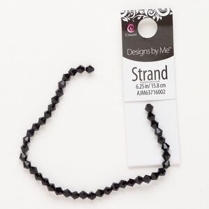 Bead 1pkg1 glass 4mm bicone, 6 inch opaque black