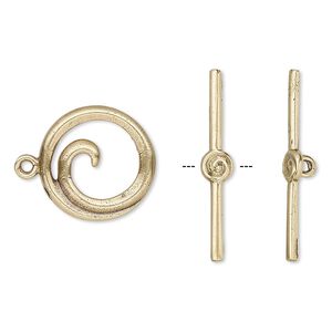 Clasp, toggle, antiqued brass, 15.5mm round swirl. Sold individually.