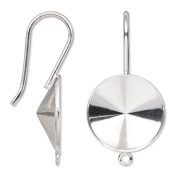 Ear wire, Almost Instant Jewelry®, sterling silver, 34mm fishhook with loop and 18mm rivoli setting, 18 gauge. Sold per pair. image number 0