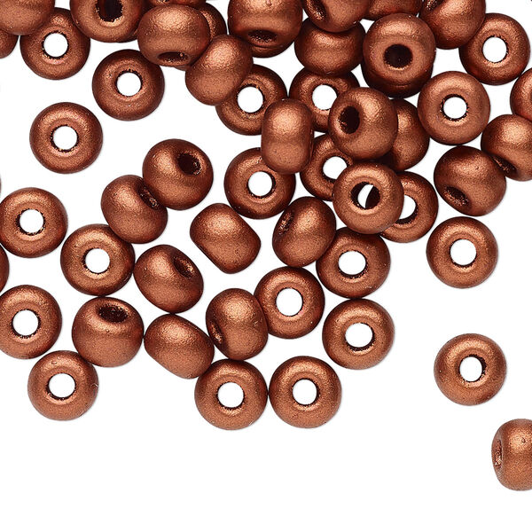 Seed bead, Preciosa Ornela Czech glass, pkg/50g, #2 rocaille, opaque soft dark copper metallic alabaster, (01750). image number 0
