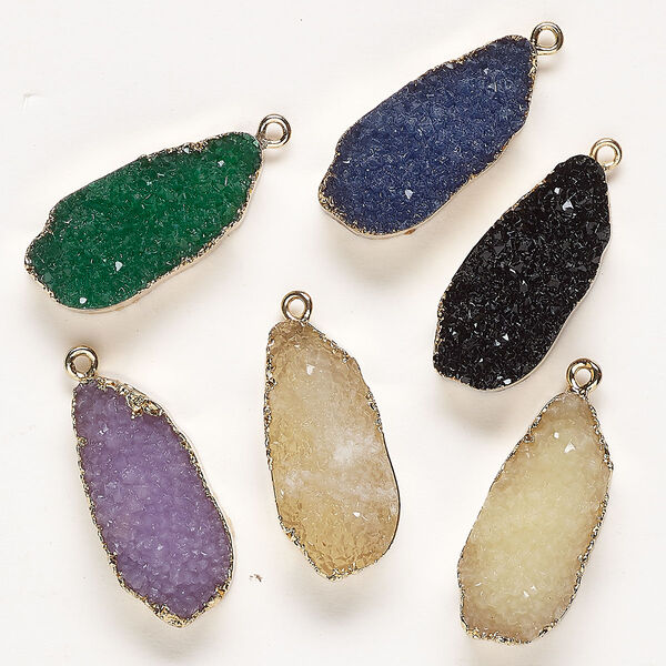 Resin / copper 1pkg6, "druzy" freeform focal mix mixed colors / gold-finished 30x14mm-32x16mm image number 0