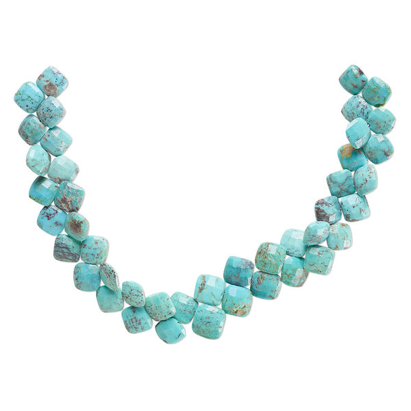 Blue turquoise 1pkg1, hand-cut top-drilled checkerboard faceted puffed diamond bead C grade, 8 inch graduated 7-13mm image number 0