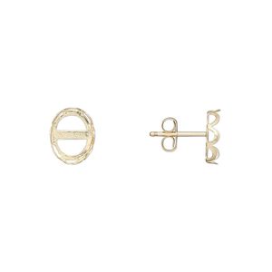 Earstud 1pkg2 14Kt gold-filled, 9x7mm oval / 8x6mm oval bezel cab setting / earnuts, 1 pair
