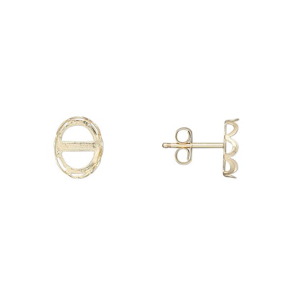 Earstud 1pkg2 14Kt gold-filled, 9x7mm oval / 8x6mm oval bezel cab setting / earnuts, 1 pair image number 0