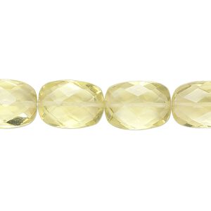 Lemon quartz 1pkg10, hand-cut faceted puffed rectangle bead 14x10mm