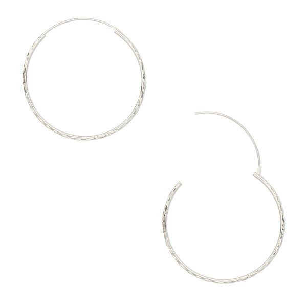 Earring, sterling silver, 40mm diamond-cut round hoop with endless-loop closure. Sold per pair. image number 0