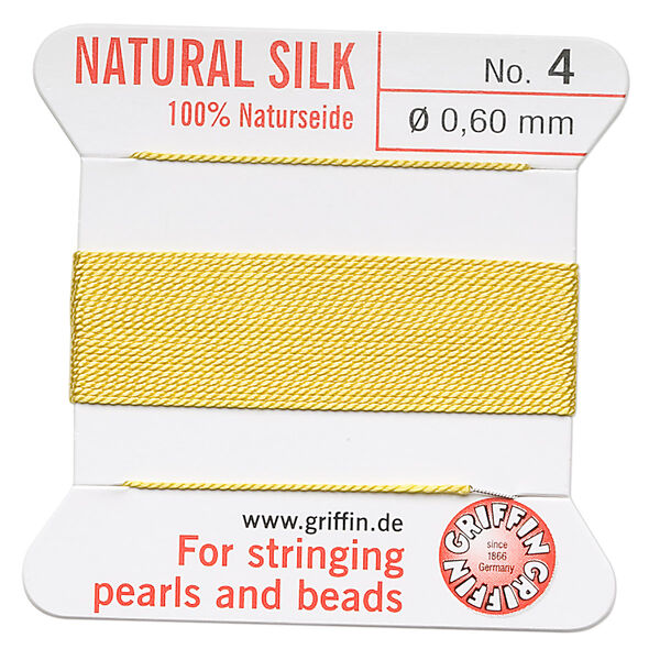 Thread, Griffin, silk, yellow, size #4. Sold per 2-meter card (approximately 78 inches). image number 0
