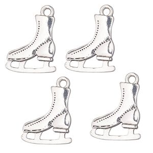 Charm, antique silver-finished "pewter" (zinc-based alloy), 17x15mm single-sided ice skate. Sold per pkg of 4.