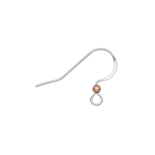 Ear wire fishhook 1pkg20 antique copper-plated, 16.5mm / 2.5mm ball / open loop, 21 gauge brass / stainless steel 10 pair image number 0