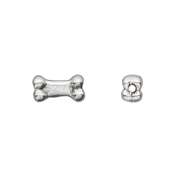 Bead, pewter (tin-based alloy), pkg/1, antique silver plate, 13x5.5mm dog bone. image number 0
