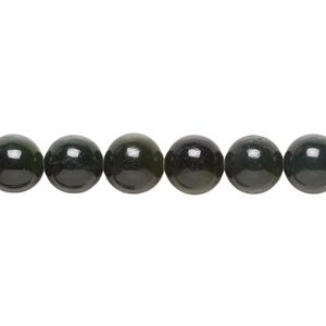 Nephrite jade 1pkg1, round bead natural 15.5-16 inch 8mm