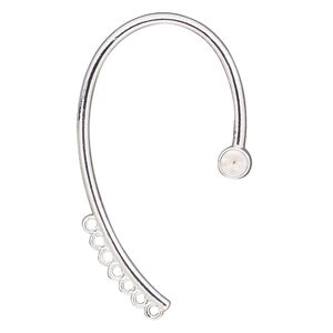 Earring ear wrap 1pkg2, 54x31mm / 7 closed loop / left and right / SS19 chaton setting, silver-finished brass 1 pair