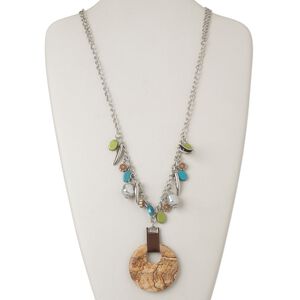 Picture jasper / steel / plastic 1pkg1, silver-finished / silver-coated go-go necklace natural continuous 30 inch 50mm