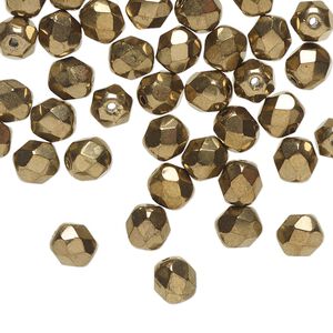 Bead, Czech fire-polished glass 1pkg1200, opaque light bronze, 6mm faceted round.