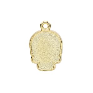 Charm, gold-plated "pewter" (zinc-based alloy), 20x16mm skull with 18x14mm flat back skull glue-in setting. Sold individually.