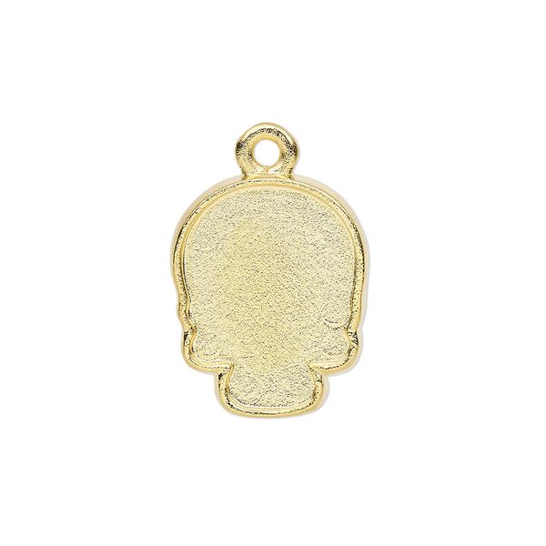 Charm, gold-plated "pewter" (zinc-based alloy), 20x16mm skull with 18x14mm flat back skull glue-in setting. Sold individually. image number 0