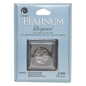 Split ring, platinum-plated copper, 6mm round. Sold per pkg of 12.