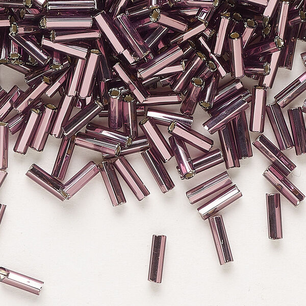 Bead, Preciosa Ornela Czech glass, bugle bead, pkg/50g, 1/4 inch, silver-lined transparent amethyst, (27060). image number 0