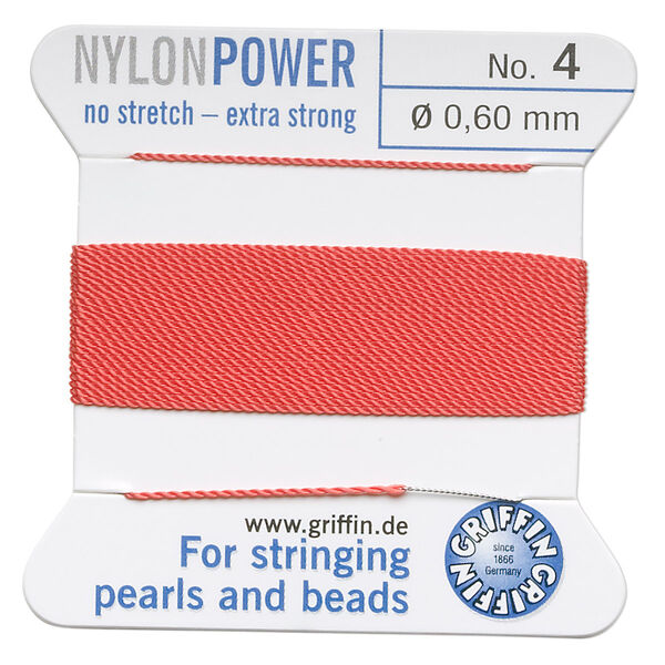 Thread, Griffin, nylon, coral, size #4. Sold per 2-meter card (approximately 78 inches). image number 0