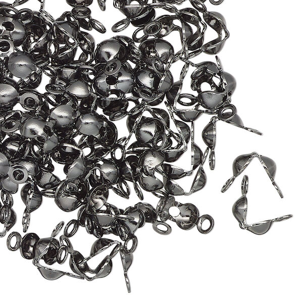 Bead tip, gunmetal-finished brass, 8x4mm bottom clamp-on with open loop. Sold per pkg of 100. image number 0