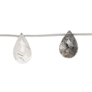 Tourmalinated quartz 1pkg8, hand-cut top-drilled faceted briolette bead natural 13x8mm-16x11mm