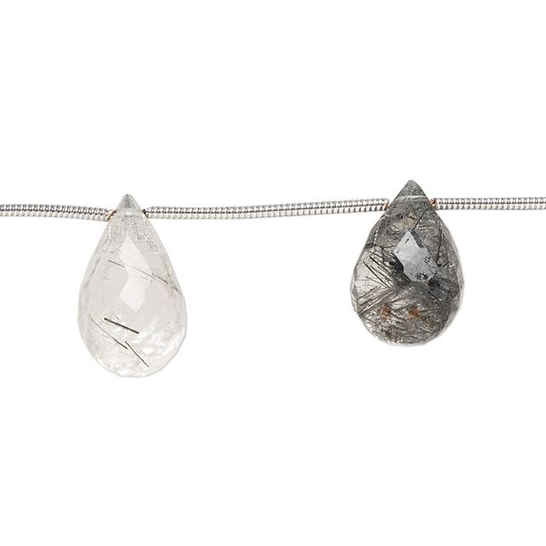 Tourmalinated quartz 1pkg8, hand-cut top-drilled faceted briolette bead natural 13x8mm-16x11mm image number 0