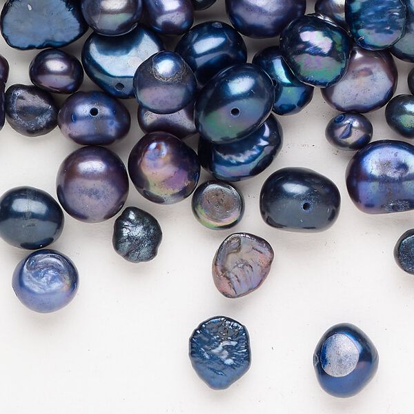 Freshwater pearl mix 1pkg1, flat-sided potato, 2 ounce multi-dark blue 3mm-14x12mm cultured image number 0