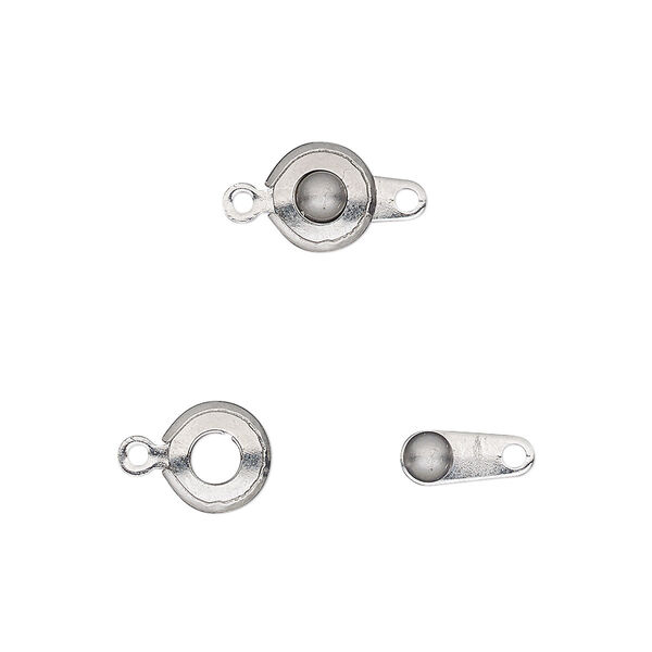 Clasp, button, stainless steel, 7.5mm. Sold per pkg of 4. image number 0