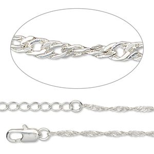 Chain 1pkg1 silver-plated Singapore, 2mm / lobster claw clasp, brass 16 inch