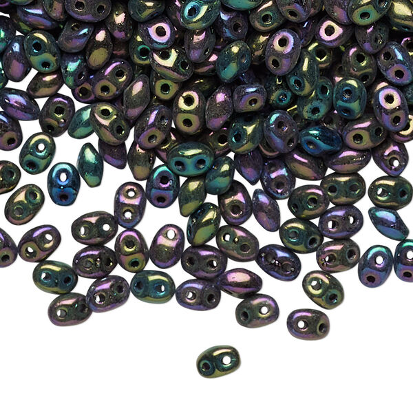 Bead, Preciosa Twin™, Pressed Twin, Czech pressed glass, iris purple, 5x2.5mm oval with 2 holes. Sold per 50-gram pkg. image number 0