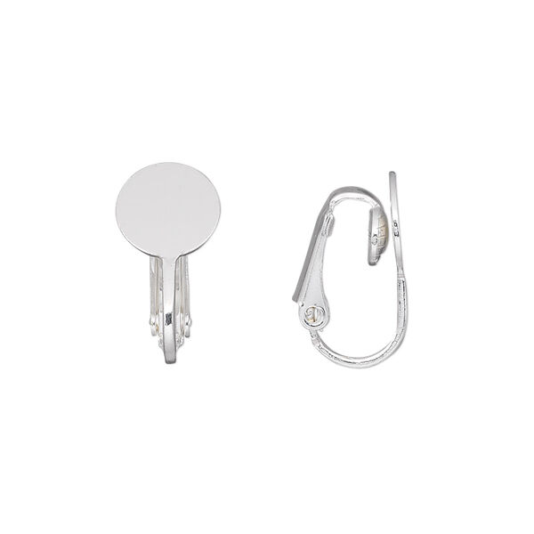 Earring, clip-on, silver-plated steel, 18mm with 9mm round pad. Sold per pkg of 50 pairs. image number 0
