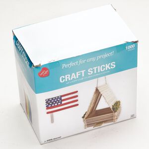 Craft stick 1pkg1000, wood, 4-1/2 x 3/8 inch rounded rectangle.