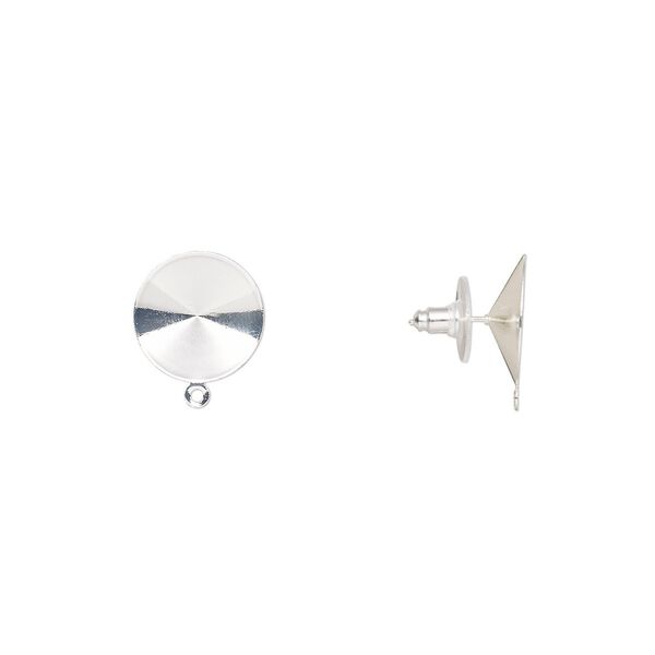 Earstud 1pkg10 Almost Instant Jewelry®, 18.5mm round / 18mm rivoli glue-in setting / closed loop / comfort clutch, silver-finished brass / steel / plastic 5 pair image number 0