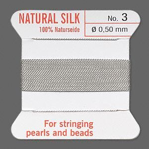 Thread, Griffin, silk, grey, size #3. Sold per 2-meter card (approximately 78 inches).