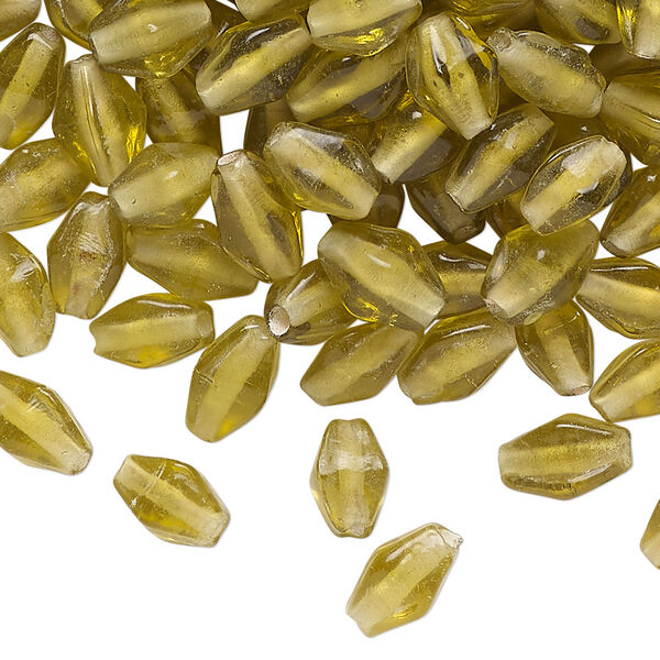 Bead, glass, translucent brown AB, 8x6mm-9x6mm double cone. Sold per 2-ounce pkg, approximately 210 beads. image number 0