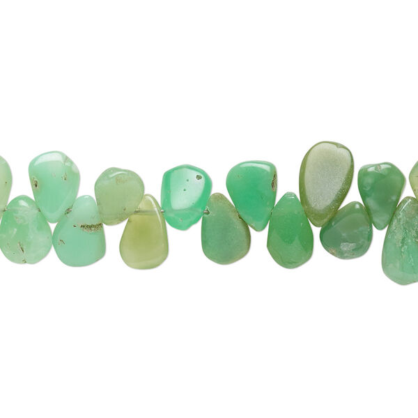 Bead, chrysoprase (natural), 7x5mm-9x6mm hand-cut top-drilled puffed teardrop with 0.4-1.4mm hole, C grade, Mohs hardness 6-1/2 to 7. Sold per 7-1/2 inch strand. image number 0
